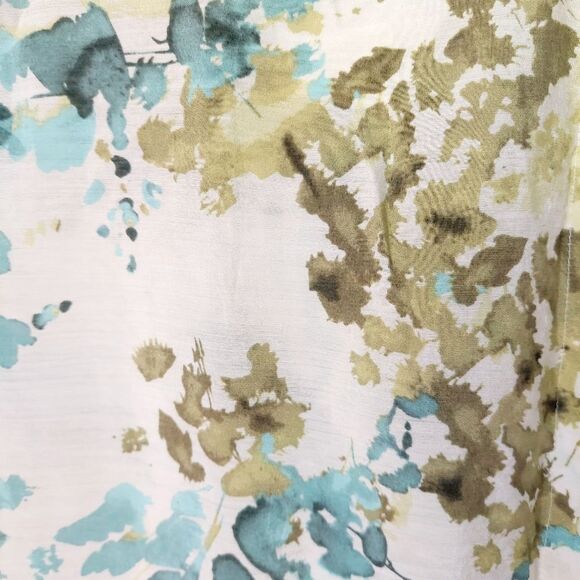 Van Heusen Artsy Watercolor Floral Smock Blouse Cap Sleeve Earthy Green Top Sz M - Picture 13 of 14